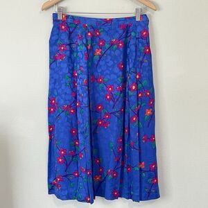VTG Silk Midi Skirt Umi Collections by Anne Crimmins Blue Floral Pleated Sz 10